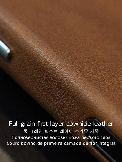 Magnetic Genuine Leather Case for iPhone 17 16 Pro Max 15 14 Compatible with MagSafe Nature Cowhide Retro Phone Cover