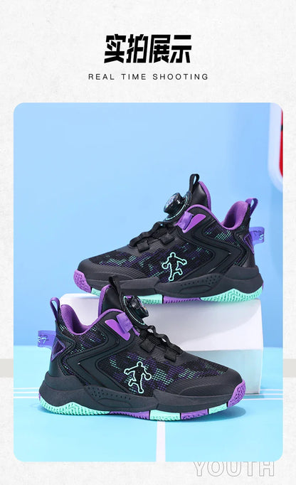 Rotary Buckle Kids Basketball Sneakers Boys Brand Sneakers Mesh Breathable Children's Basketball Shoes Outdoor Sports Shoes Girl