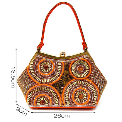 2025 Moda Mais Recente Chegada Laranja Ponta Fina Sandálias Femininas Sapatos com Bolsa Conjunto para Senhoras Festa de Casamento Salto