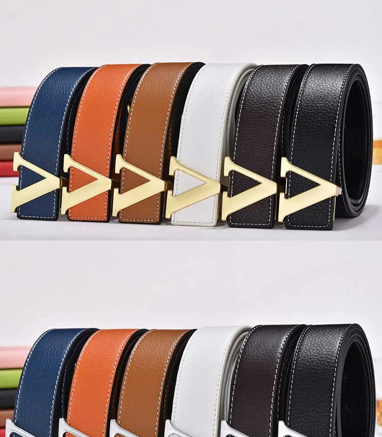2024 New Temperament Business Men's Belt Letter Metal Button Head Versatile Decorative Jeans Dress Business Men's Belt