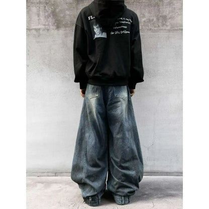 Autumn New Men's 98% Cotton Jeans American Y2k Streetwear Hole Patchwork Design Denim Pants Youth Straight Baggy Stretch Jeans