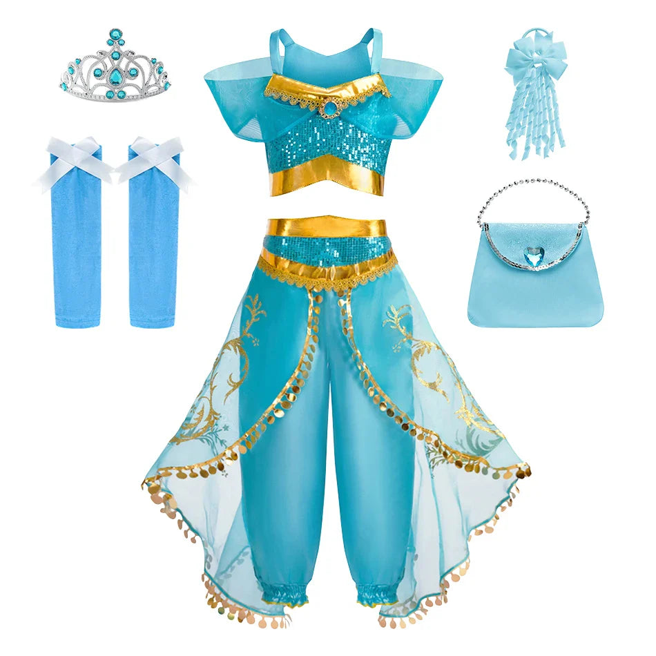 Baby Girl Christmas Party Arabian Costume Girls Aladdin Outfits Child Fancy Dress Sets Kids Halloween Jasmine Princess Dresses