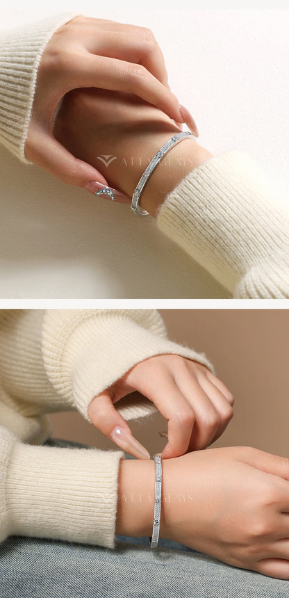 Full Diamond Narrow Bangle Luxury Moissanite Bracelet for Women Men Classic 925 Silver Engagement Wedding Daily Jewelry
