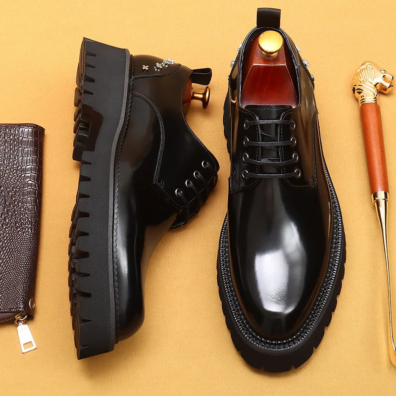 Men's Oxfords Genuine Leather Male Wedding Party Dress Shoes for Men Round Head Lace-Up Office Suit Formal Derby Shoes