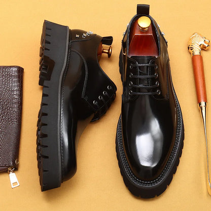 Men's Oxfords Genuine Leather Male Wedding Party Dress Shoes for Men Round Head Lace-Up Office Suit Formal Derby Shoes
