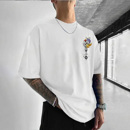 One Piece Men's T-shirt Monkey D. Luffy Summer and Autumn Anime Boy Children's Short-sleeved Retro Loose Parent-child Outfit