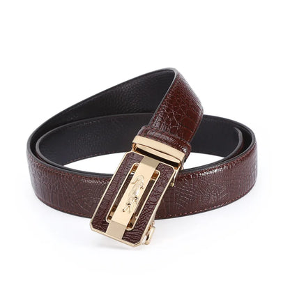 Men's Belt Fashion Crocodile Pattern Belt Alloy Automatic Buckle Strap Casual Business Style Jeans Belt