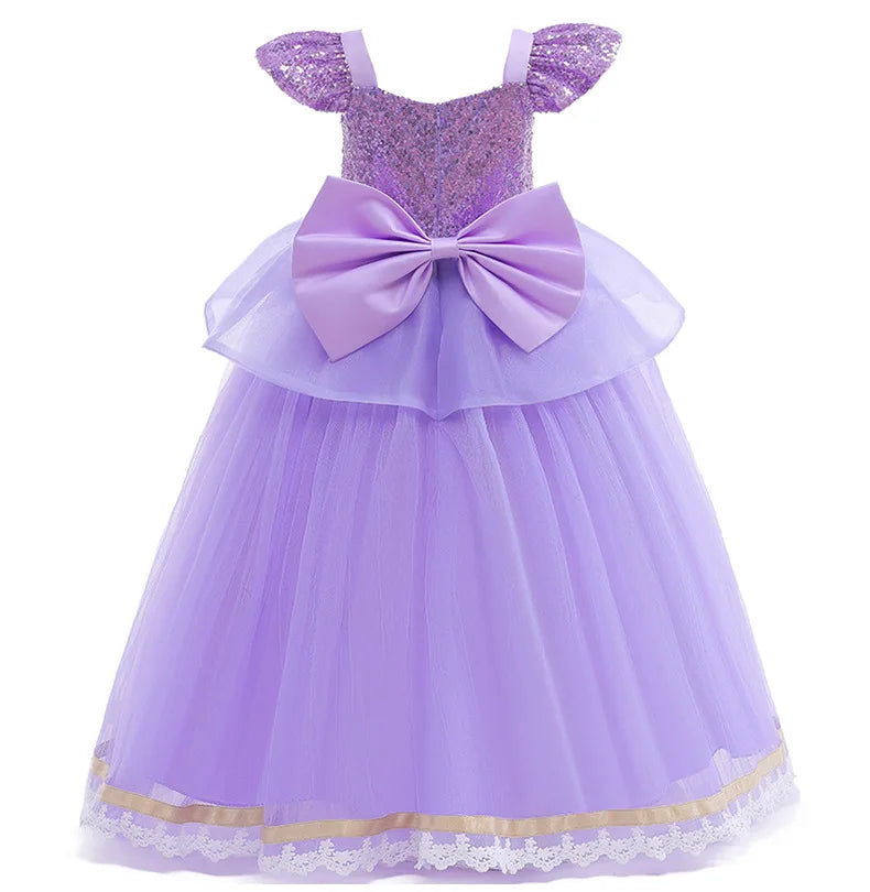 Rapunzel Princess Dress Girl Purple Deluxe Elegant Cosplay Tangled Costume Halloween Vestido Kids Birthday Ball Gown Clothes