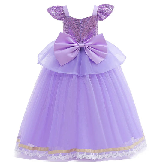 Rapunzel Princess Dress Girl Purple Deluxe Elegant Cosplay Tangled Costume Halloween Vestido Kids Birthday Ball Gown Clothes