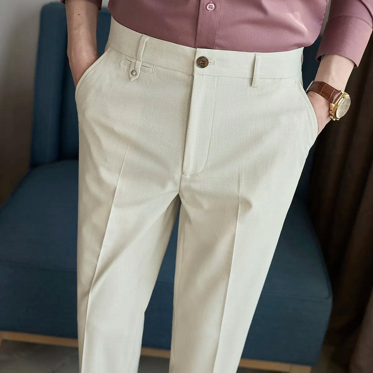 Spring Summer Korean Style Suit Pants Men Solid Color Slim Fit Smart Casual Suit Trousers Mens Youthful Vitality Full Length