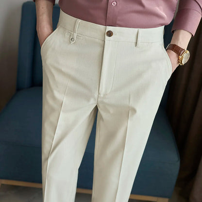 Spring Summer Korean Style Suit Pants Men Solid Color Slim Fit Smart Casual Suit Trousers Mens Youthful Vitality Full Length