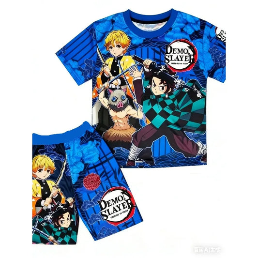 Demon Slayer Kids T-shirt Shorts Set  Anime Kimetsu Tanjiro Rengoku Zenitsu Print BoysGirls Casual Summer Outfit 2Pcs Sportswear