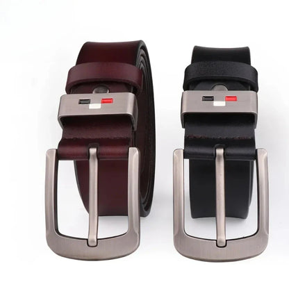 Men's Genuine Leather Alloy Pin Square Buckle Belts High Quality Vintage Style Male Waist Straps Classic Men Jeans Waistband