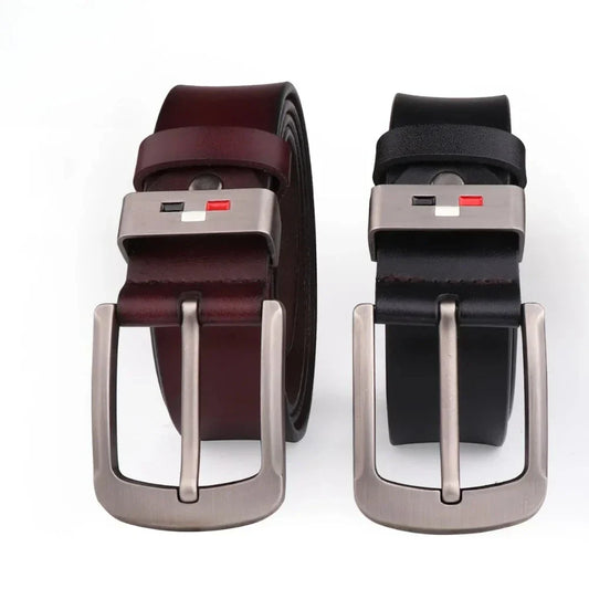 Men's Genuine Leather Alloy Pin Square Buckle Belts High Quality Vintage Style Male Waist Straps Classic Men Jeans Waistband