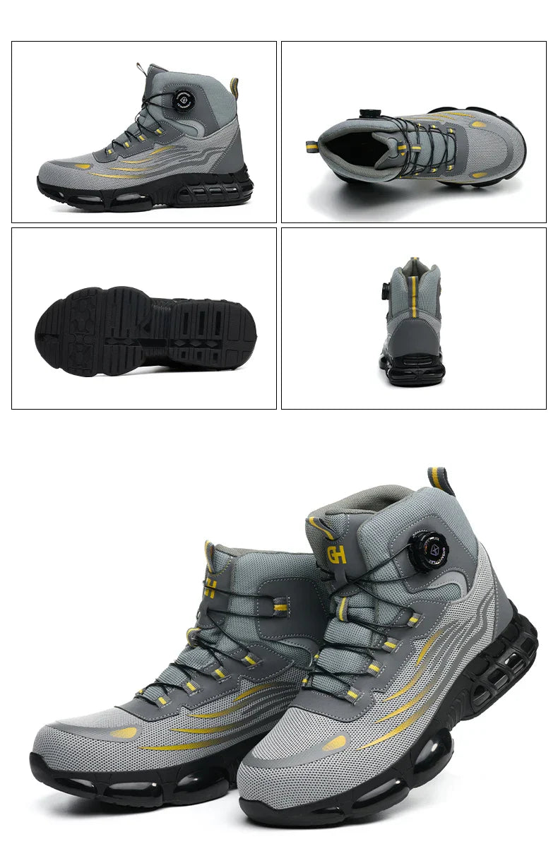 Men's Safety Shoes High Top Work Safety Shoes Steel Toe Sneakers Rotation Button Anti-smash Antipuncture Steel  Safety Boots