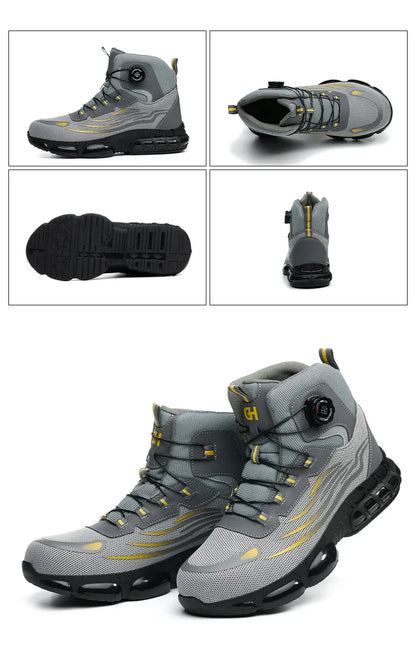 Men's Safety Shoes High Top Work Safety Shoes Steel Toe Sneakers Rotation Button Anti-smash Antipuncture Steel  Safety Boots