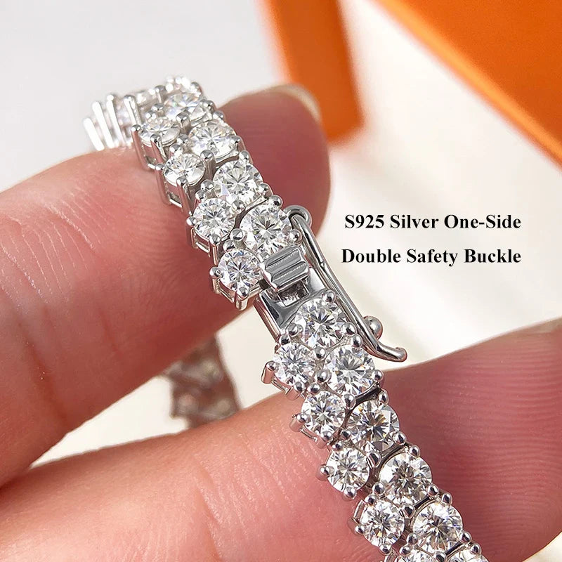 Double Row Full 2.5/3mm Round Cut Moissanite Tennis Bracelet D Color Lab Diamond 925 Silver Women Man Link Bracelets Gift