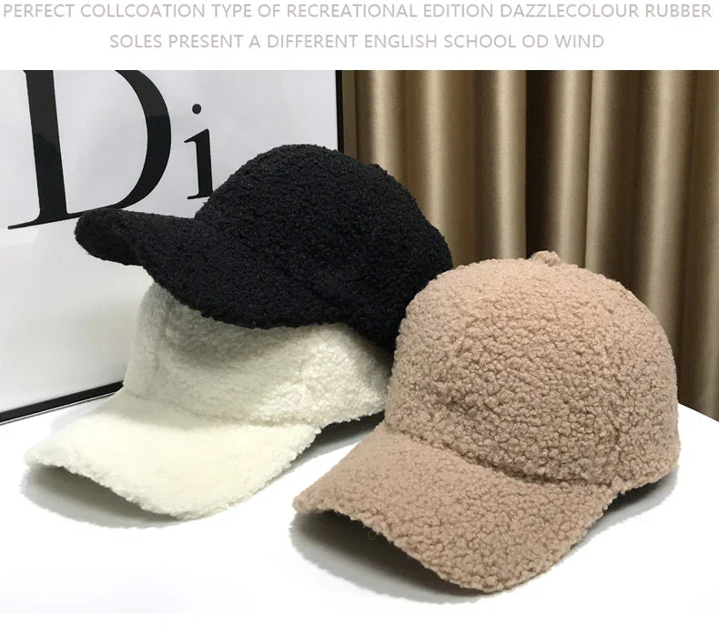 Winter Hats For Women Baseball Caps Plush Thickened Warm Baseball Cap Female Casual Solid Color Fashion Design Outdoor