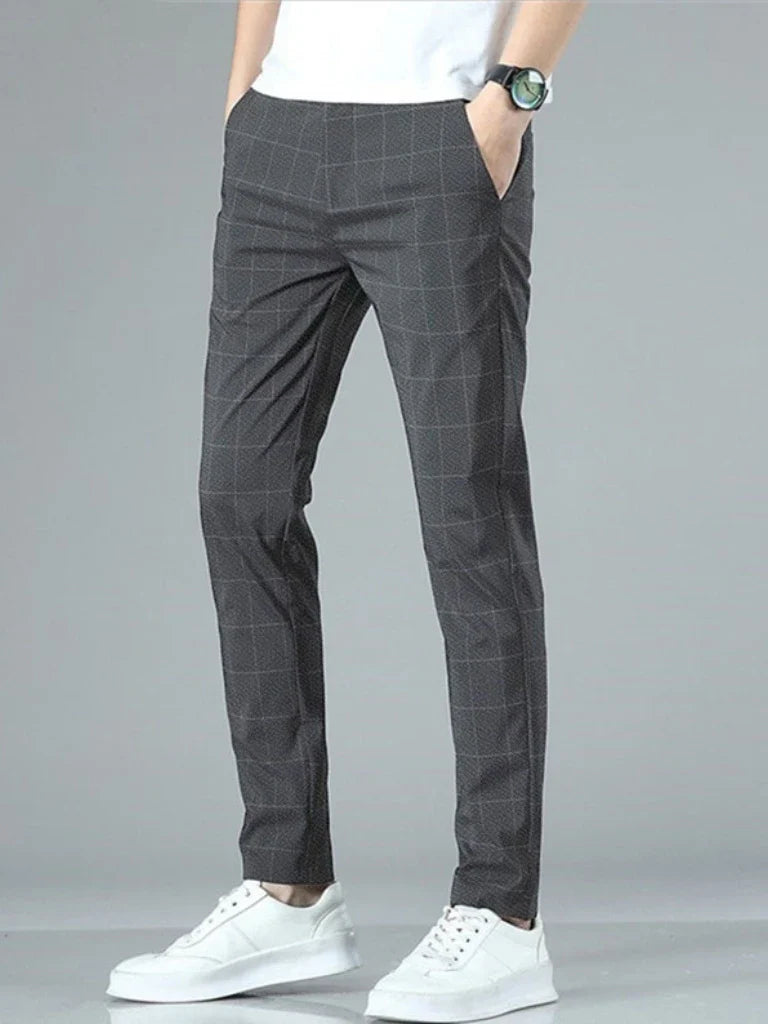 Business Ice Silk Pants Straight Elastic Waist Black Gray Trousers Breathable Simple Male Clothing Casual Suit Pants AII seasons
