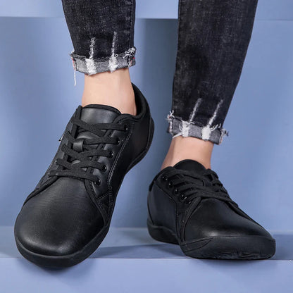 Wide Toe Men Minimalist Shoes Comfortable Sneakers Leather Casual Shoes Black Slip On Leisure Loafers Drive Office