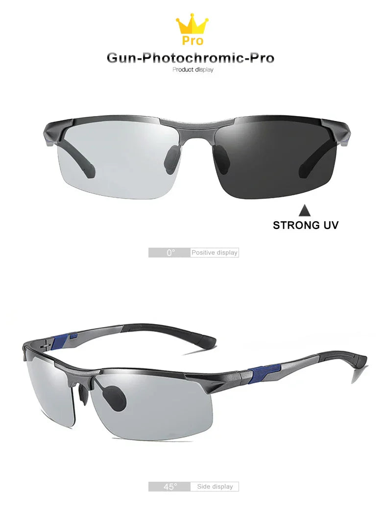 Aluminum Photochromic Sunglasses Men Polarized Day Night Driving Chameleon Glasses Anti-Glare Change Color Sun Glasses UV