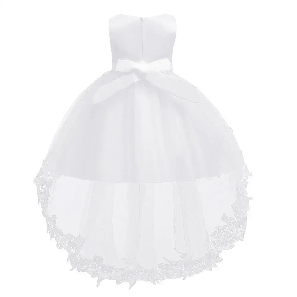 Asymmetric Toddler Evening Prom Dress Elegant Party Dresses For Girls Pink White Birthday DressLace Baby Girl Princess Dress