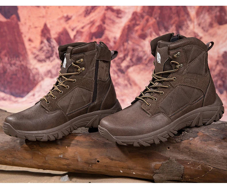 Brand High-Top Leather Men's Boots Breathable Desert Combat Men Work Ankle Outdoor Non-slip Hiking Boots Men's Motorcycle Boots