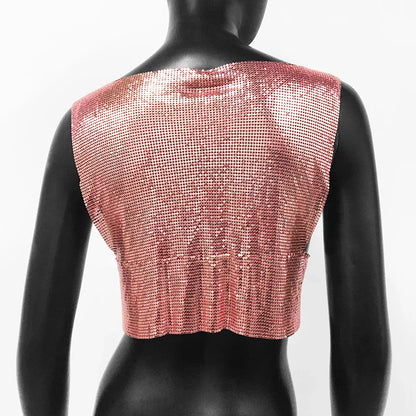 Sexy Metal Sequin Tank Top For Women y2k Summer Beach Backless Crop Top Rave Festival Club Outfits Camisole