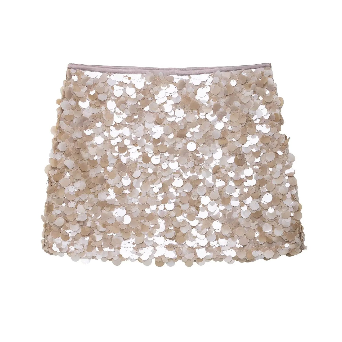 Women Y2K With Sequined Solid A-Line Mini Skirt Side Zipper High Waist Female Chic Lady Casual Skirts