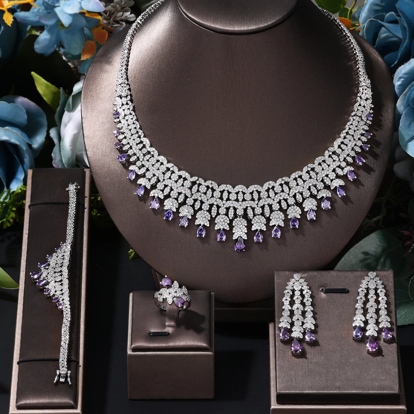 2024 Hot selling 4-piece Bride Wedding Jewelry Set with Cubic Zirconia Dubai Luxury Jewelry Set