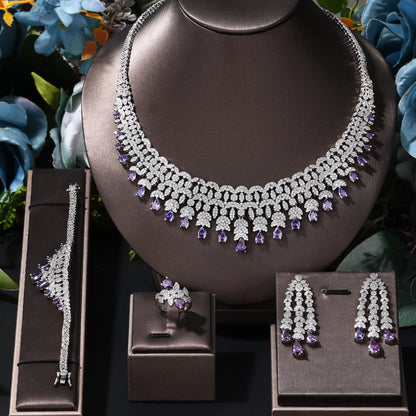 2024 Hot selling 4-piece Bride Wedding Jewelry Set with Cubic Zirconia Dubai Luxury Jewelry Set