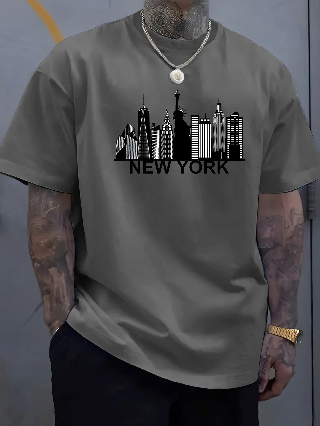 Classic New York City pattern print,men pure cotton fashionable casual loose roundneck Tshirt,trendy and creative outfit design