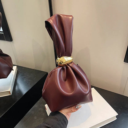 Mini Bolsas de Ombro de Couro PU com Design em Forma de Bolinho, para Mulheres, Modernas, com Nó, Retrô, de Pulso, Bolsas de Mão e Carteiras