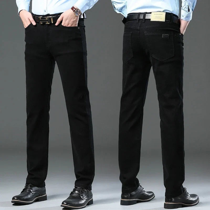 Men's New 92% Cotton Spring Autumn Jeans Stretch Straight Fashion Business Office Trousers Male Casual Plus Size Denim Pants