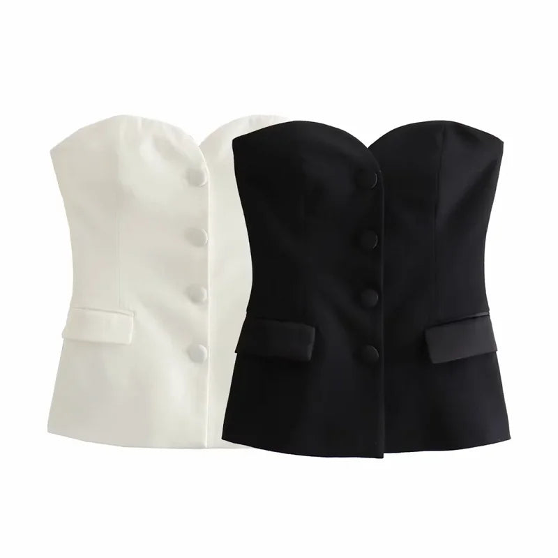 Top Women's 2024 Summer Tanks&Camis Elegant Tube Top Ladies Fashion Casual White Black Sleeveless Backless Corset Tops