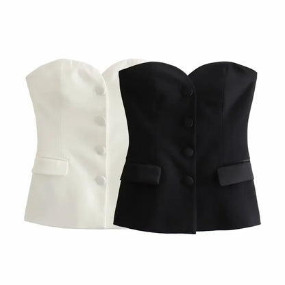 Top Women's 2024 Summer Tanks&Camis Elegant Tube Top Ladies Fashion Casual White Black Sleeveless Backless Corset Tops