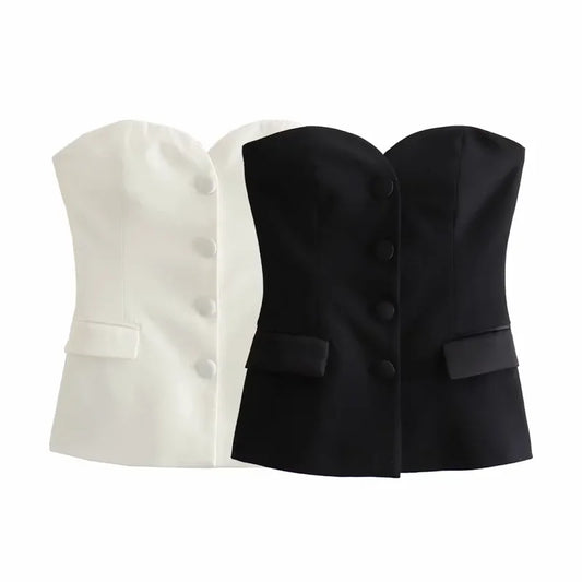 Top Women's 2024 Summer Tanks&Camis Elegant Tube Top Ladies Fashion Casual White Black Sleeveless Backless Corset Tops