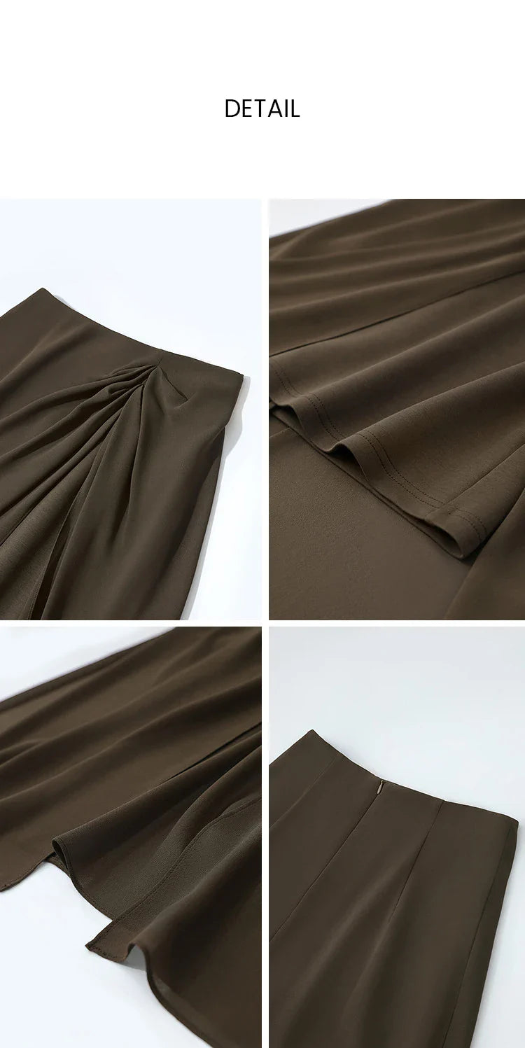 Women's Skirt 2026 Summer Elegant Chiffon Midi Skirt Pleated Side Slit Office Casual Versatile Women's Clothing 12612002