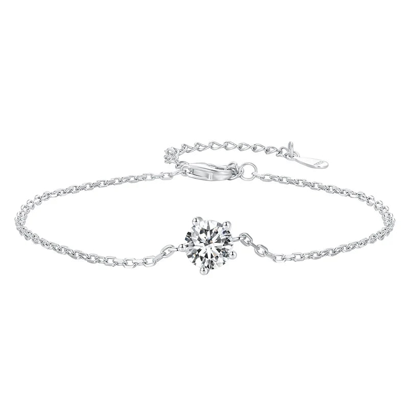 1CT Moissanite Bracelet Trendy 925 Sterling Silver Chain Charms For Women 2023 Classic Jewelry