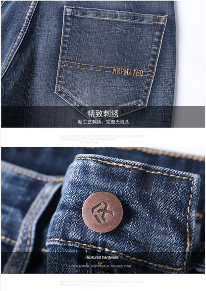 New Autumn and Winter  Plus Size 40 42 44 Men Straight Loose Jeans Business Fashion Denim Stretch Pants Male Brand Trousers