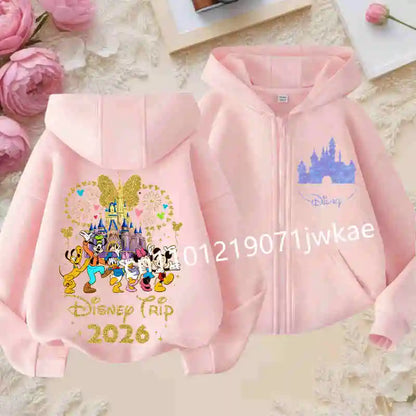 Boys and Girls Clothing Castle Pattern Kids Hoodie Jacket for Children 2026 Fashion Minnie Mickey Castle Zipper Hoodie Closure