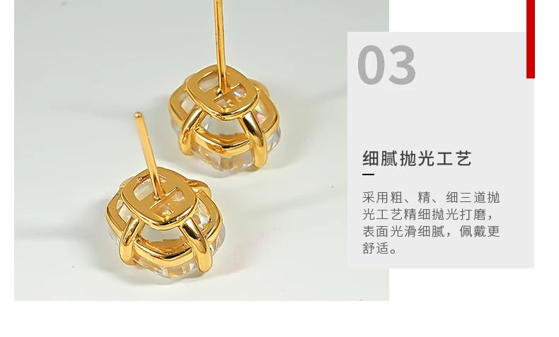 Light luxury 8 * 10 crushed ice cut 925 silver ear nail inlaid with high carbon diamond fat rectangular temperament for women