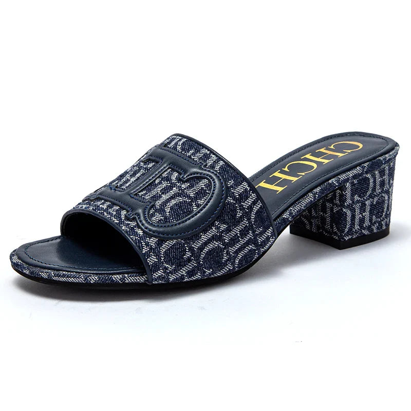 Slippers New summer Brand Fabric Low Heel Sandals Outdoor Business Commuter Women's Shoes 2024