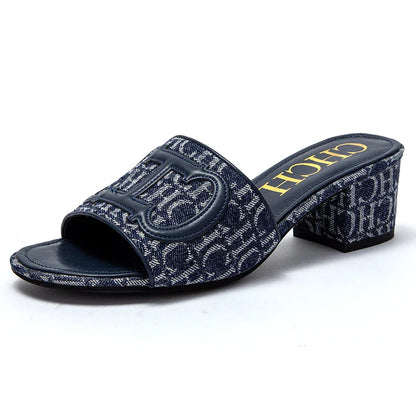 Slippers New summer Brand Fabric Low Heel Sandals Outdoor Business Commuter Women's Shoes 2024