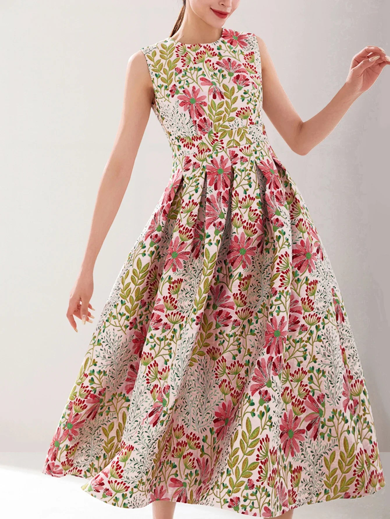 Women Summer Vintage Sleeveless Long Maxi Dress Causul Elegant Ladies Boho Jacquard Flowers Tank Party Dresses Slim Vestidos