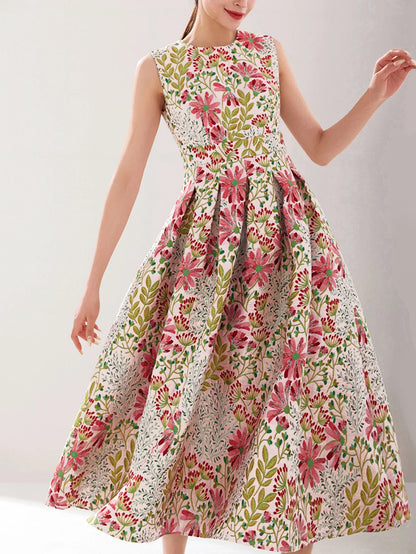 Women Summer Vintage Sleeveless Long Maxi Dress Causul Elegant Ladies Boho Jacquard Flowers Tank Party Dresses Slim Vestidos