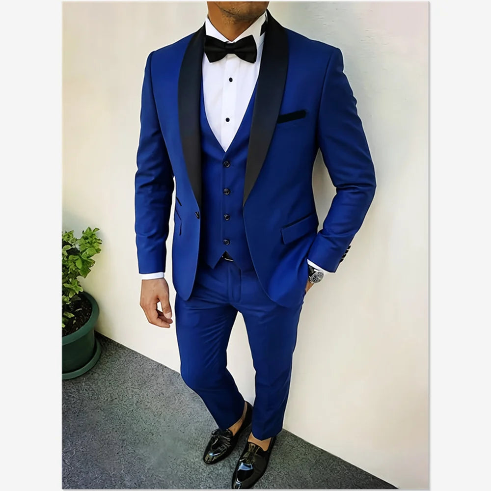 3pcs Men'S Slim Fit Groomsmen Suit | Purple Jacket, Vest, Pants with Non-Stretch Fabric and Color Block Pattern