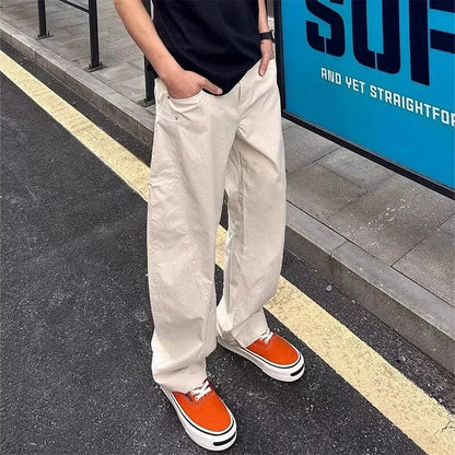 Off-white Ice Silk Quick-drying Work Pants for Men's Summer Thin Straight-leg Scimitar Pants American Cleanfit Casual Pants Man