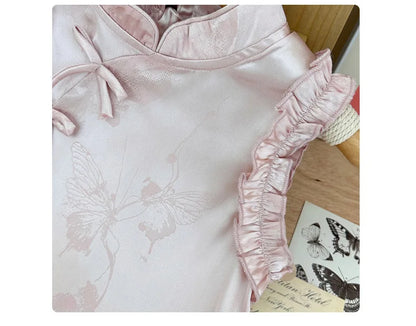 Vestido de princesa rosa estilo chinês retrô Qipao sem mangas para meninas de 2 a 10 anos Vestido 2026 Novo verão Roupas para o Dia das Crianças 6.1