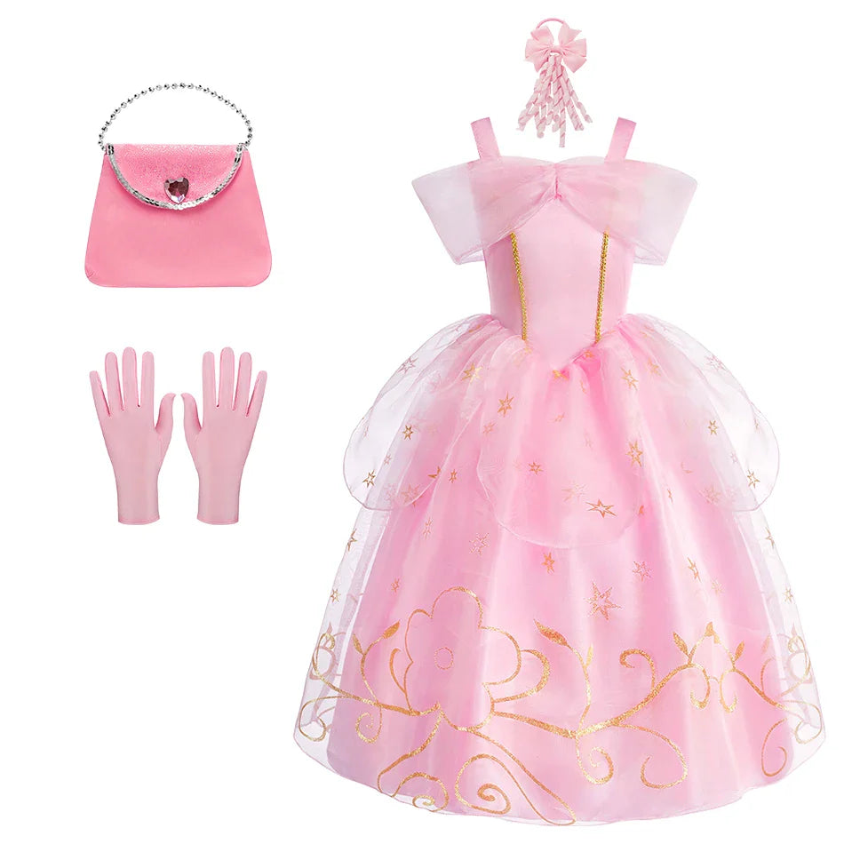 Baby Girl Party Ball Gown Girls Pink Dress Sets Child Christmas Clothes Kids Halloween Sleeping Beauty Aurora Princess Dresses